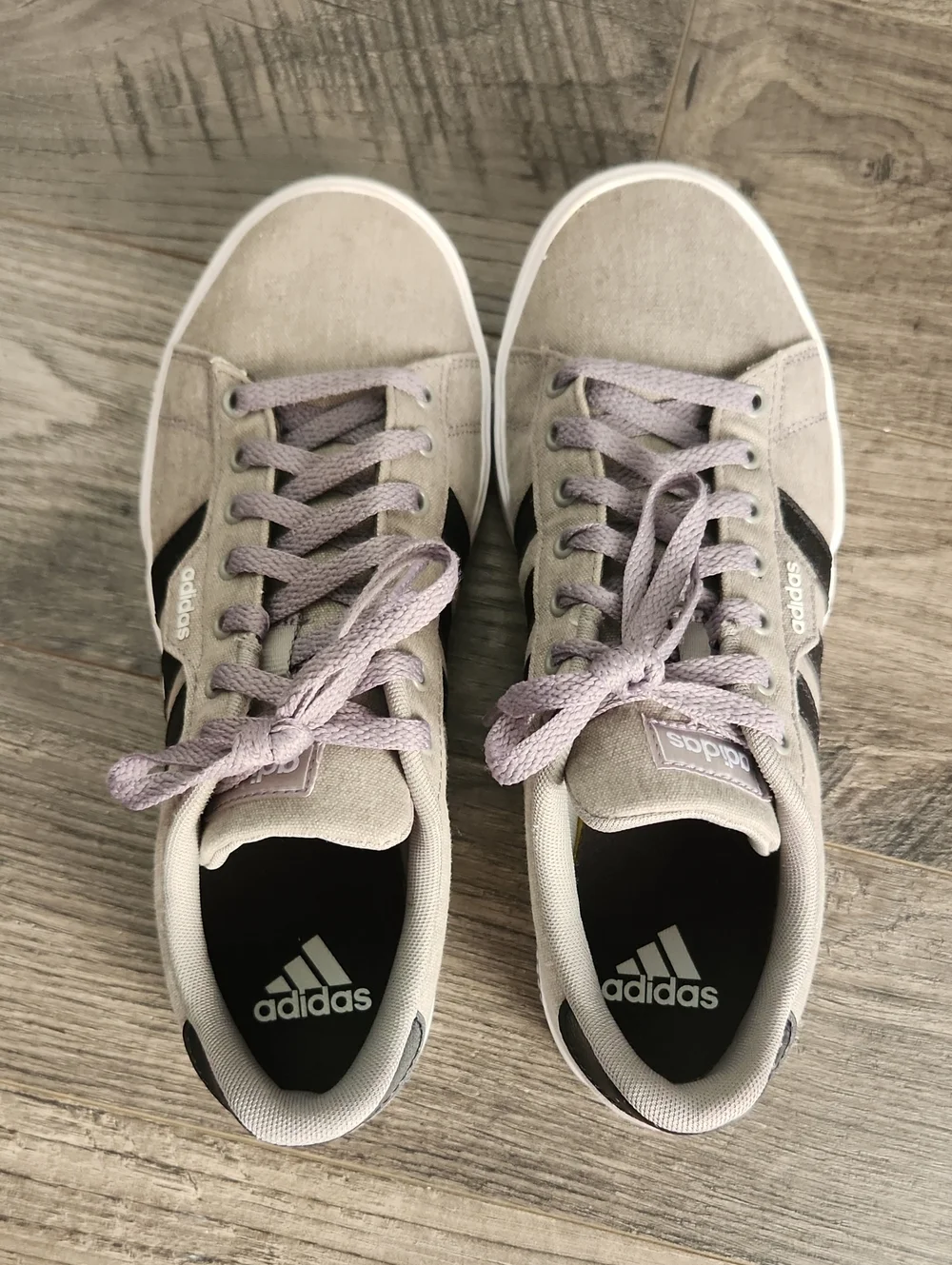 adidas Men’s Gray Canvas Sneakers with Black Stripes